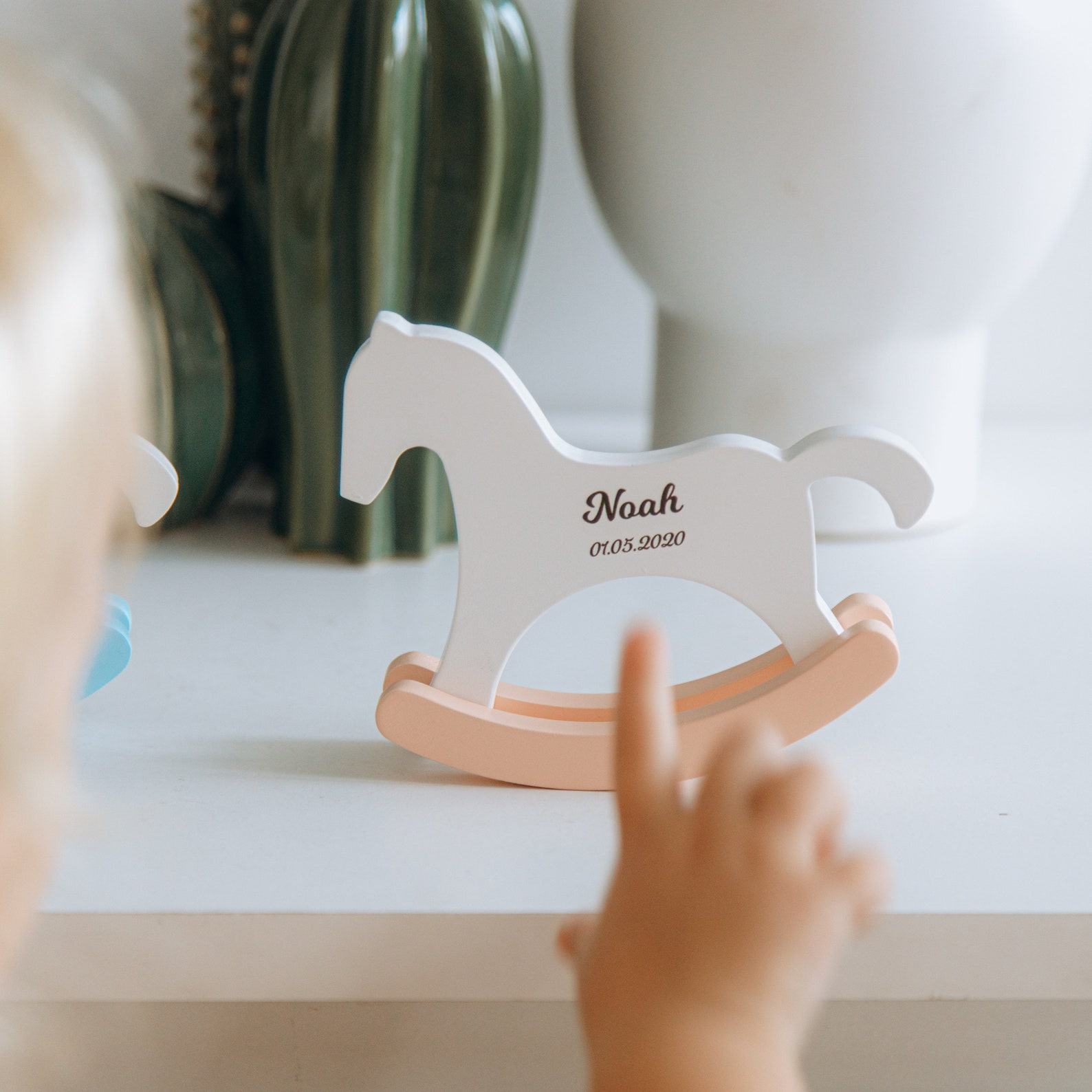 Personalized Baby Presents  Wooden Rocking Horse, Keepsake Box & Baptism Presents for Girls