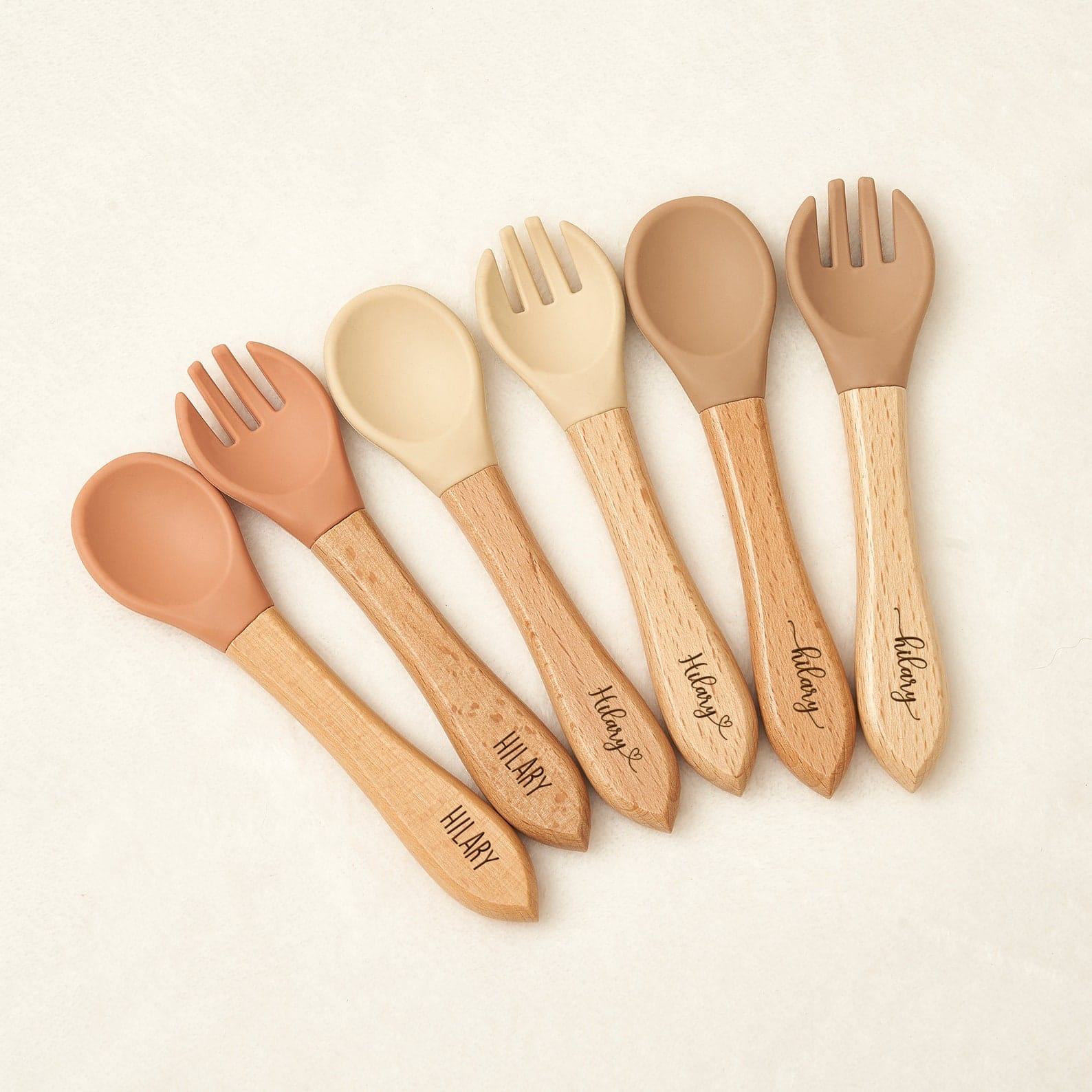 Personalized Baby Spoon & Fork Set – Silicone Cutlery for Infants – Unique Baby Shower Present