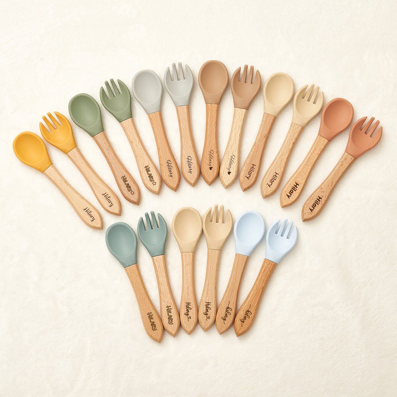 Personalized Baby Spoon & Fork Set – Silicone Cutlery for Infants – Unique Baby Shower Present