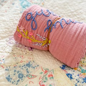 Personalized Baby Swaddle Blanket Embroidered with Name and Floral Spray, Soft Cotton Muslin