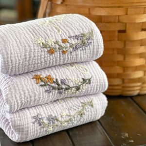 Personalized Baby Swaddle Blanket Embroidered with Name and Floral Spray, Soft Cotton Muslin