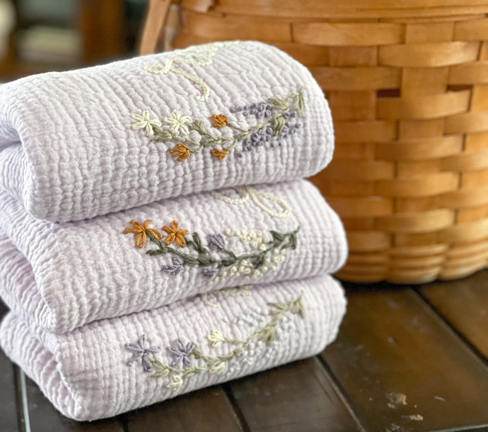 Personalized Baby Swaddle Blanket Embroidered with Name and Floral Spray, Soft Cotton Muslin - Image 4