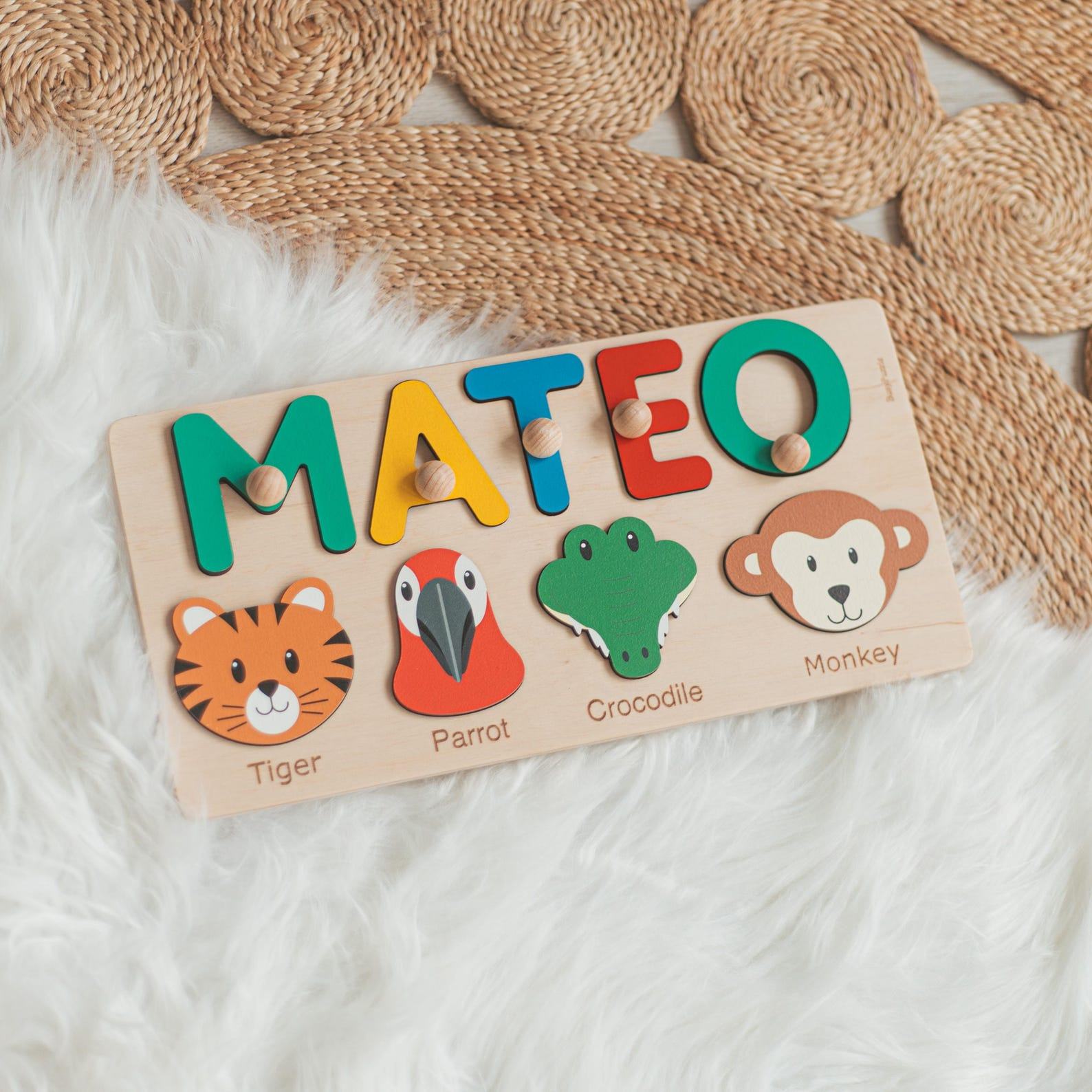 Personalized Baby’s First Christmas Puzzle – Custom Name Wooden Toy, 1st Birthday Present for Baby Boy, Educational 1 Year Old
