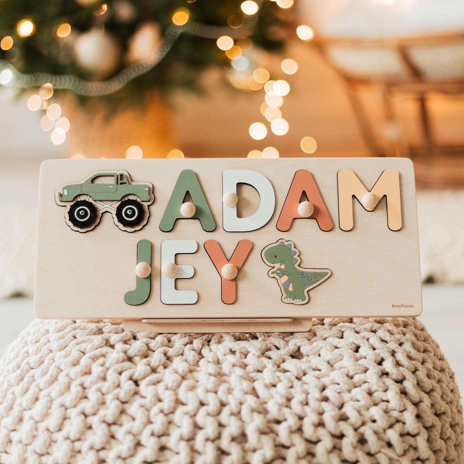 Personalized Baby’s First Christmas Puzzle – Wooden Name Present for Toddlers & Grandchildren – Montessori Toy