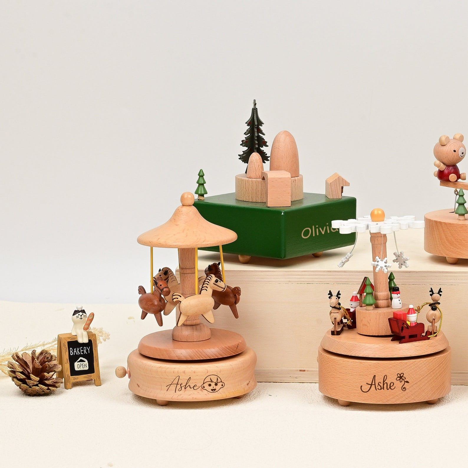 Personalized Ballerina Carousel Music Box – Engraved Wooden Horse Keepsake Present