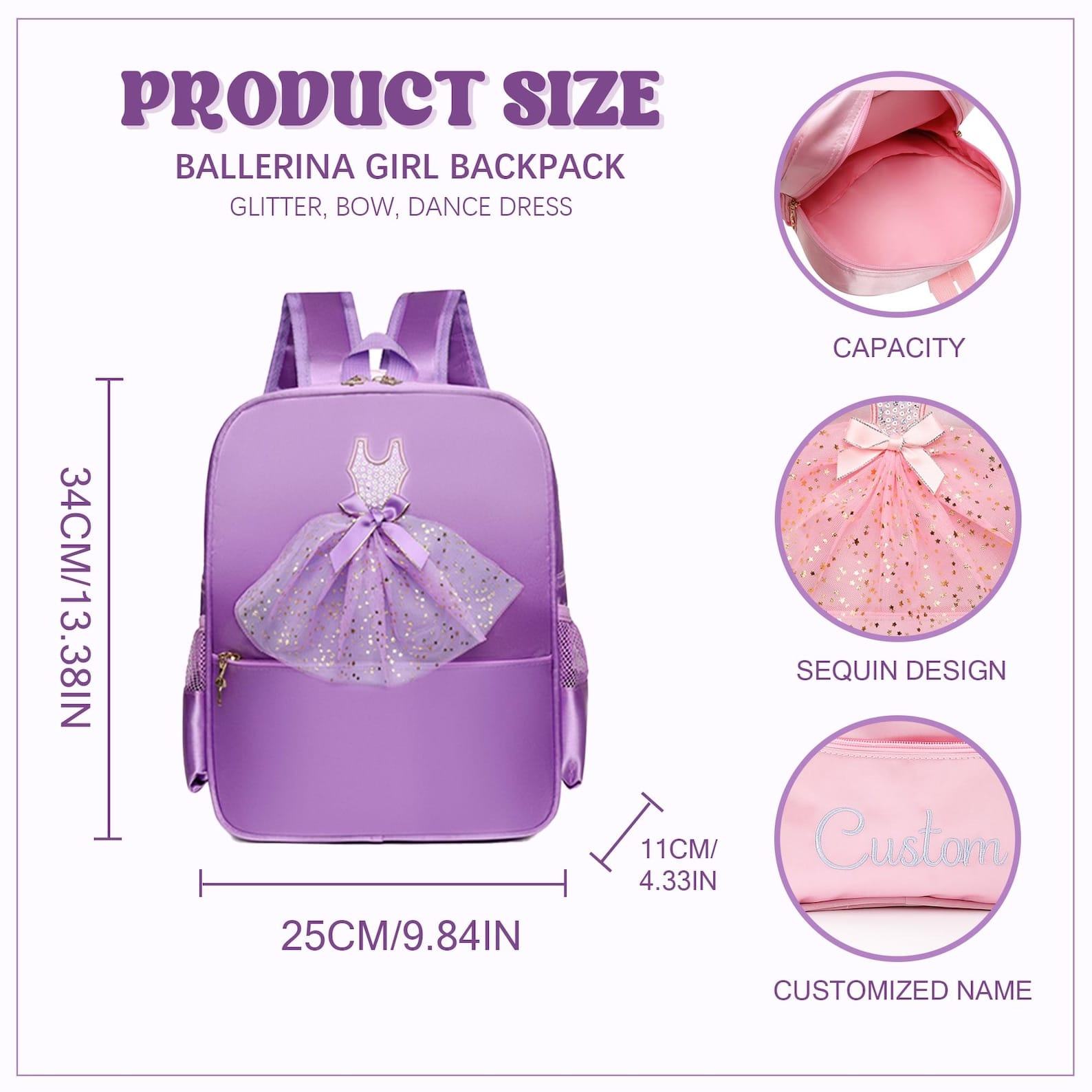 Personalized Ballerina Dance Bag for Girls – Custom Name Backpack, Toddler & Kids Dance Bag