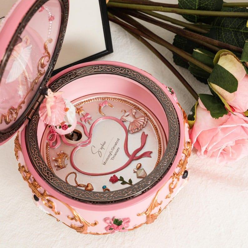 Personalized Ballerina Music Box – Custom Engraved Rotating Dancer – Unique Christmas Present for Girls