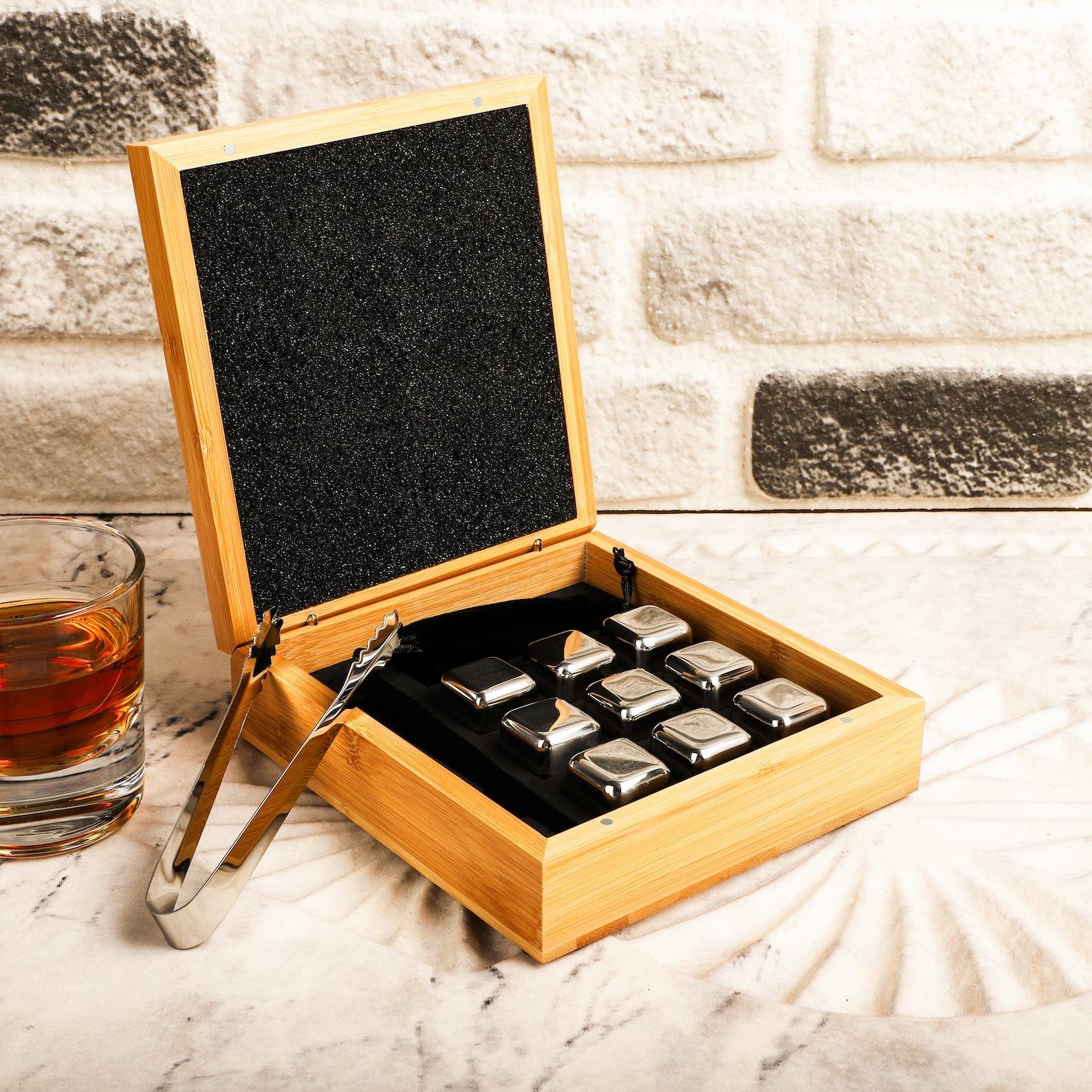 Personalized Bamboo Whiskey Stone Set Elevate Your Home Bar Experience