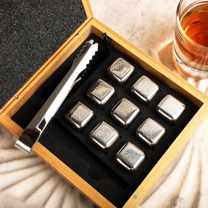 Personalized Bamboo Whiskey Stone Set Elevate Your Home Bar Experience