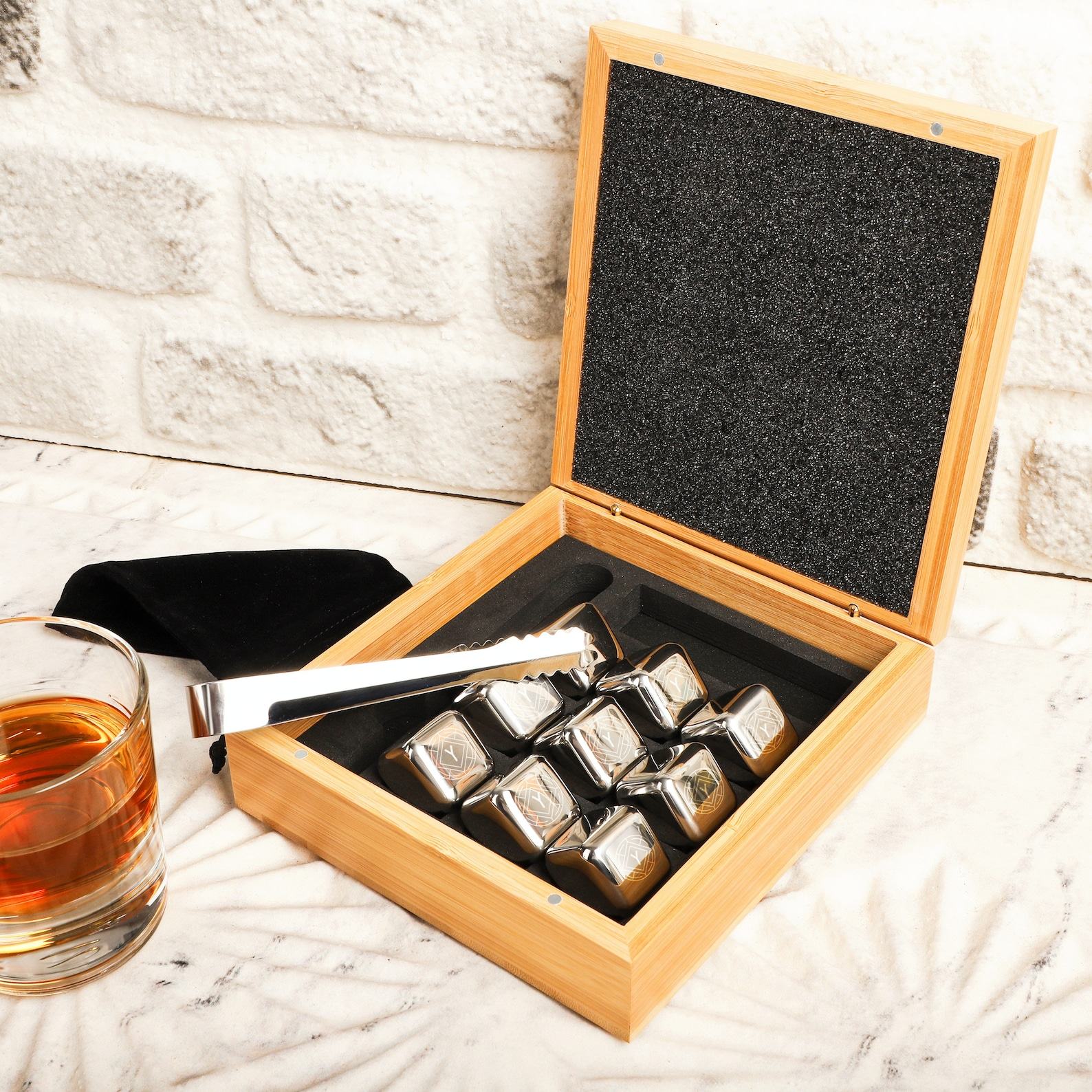 Personalized Bamboo Whiskey Stone Set Elevate Your Home Bar Experience