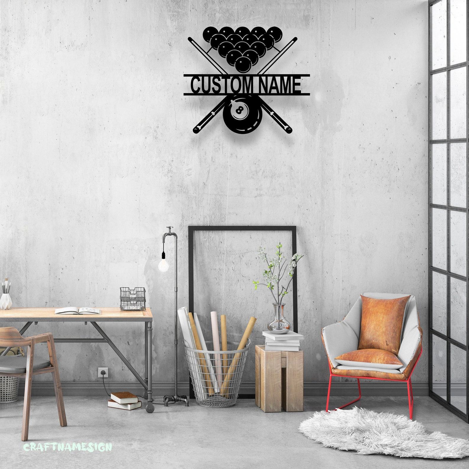 Personalized Billiards Metal Wall Art with LED Light Elevate Your Game Room with Illuminated Style