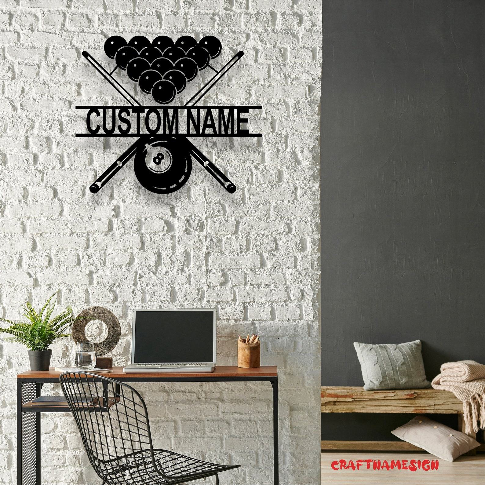 Personalized Billiards Metal Wall Art with LED Light Elevate Your Game Room with Illuminated Style