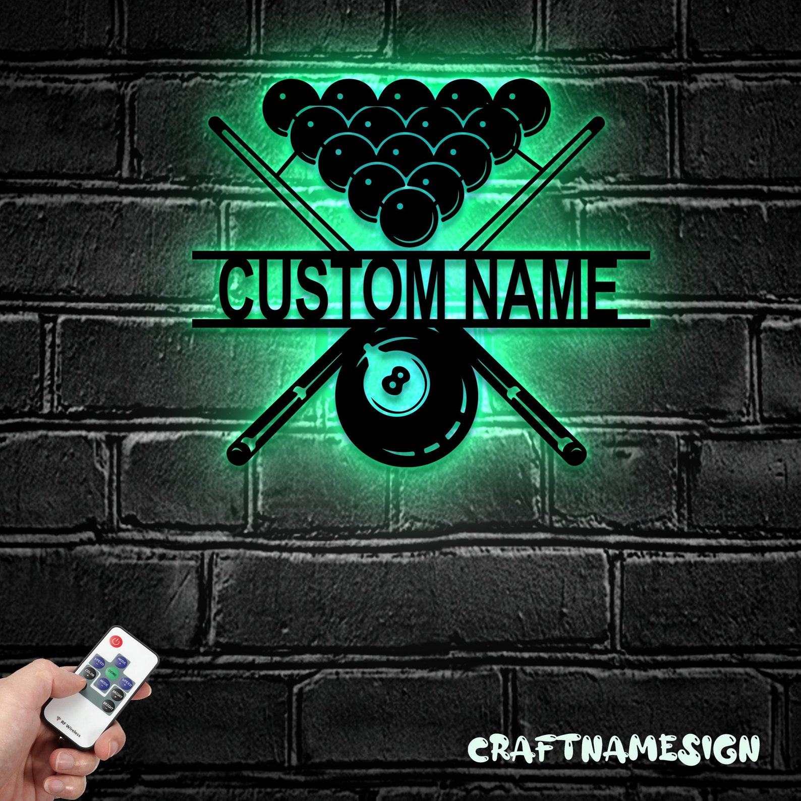 Personalized Billiards Metal Wall Art with LED Light Elevate Your Game Room with Illuminated Style