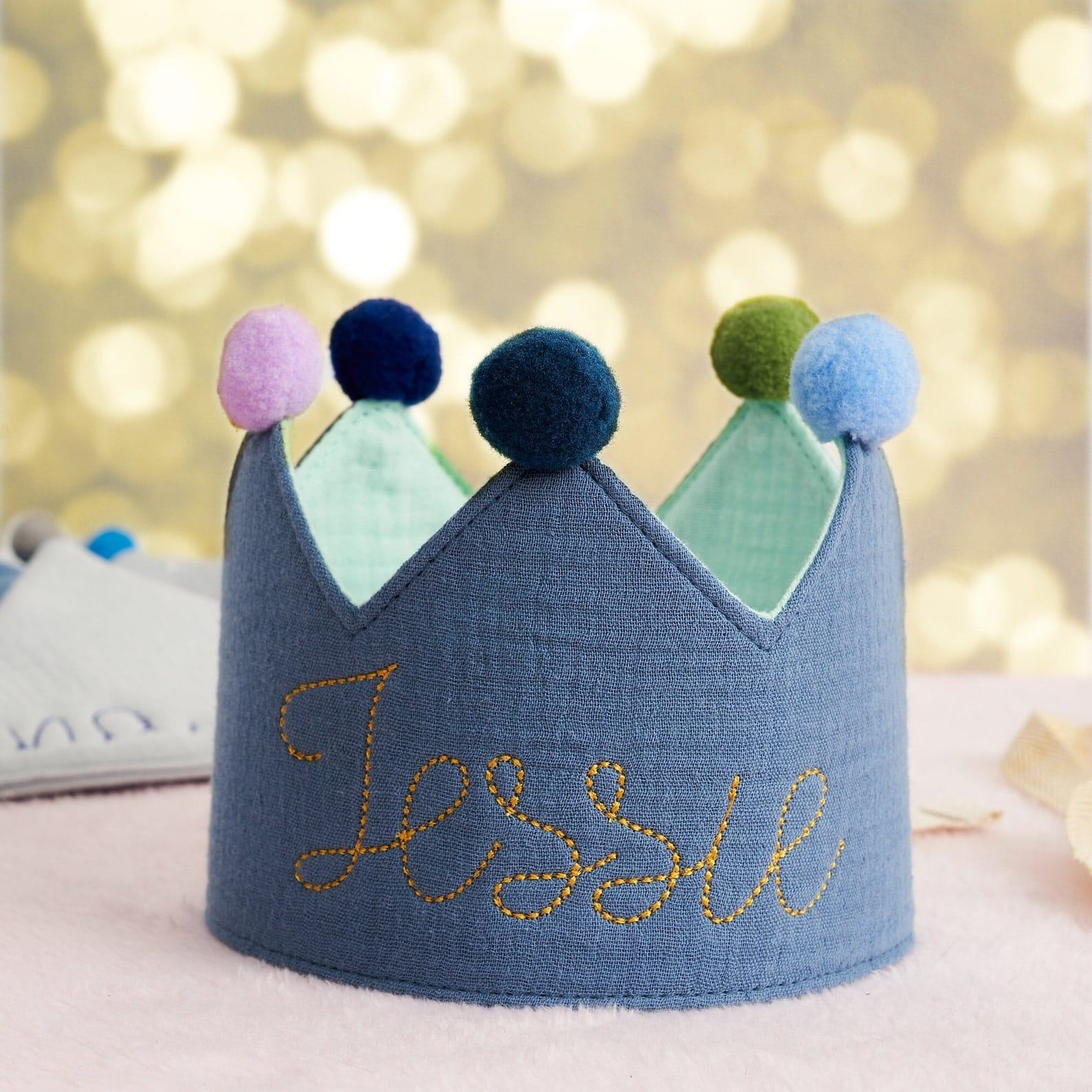 Personalized Birthday Crown – Embroidered Name Crown for Baby & Toddler – Handmade Keepsake