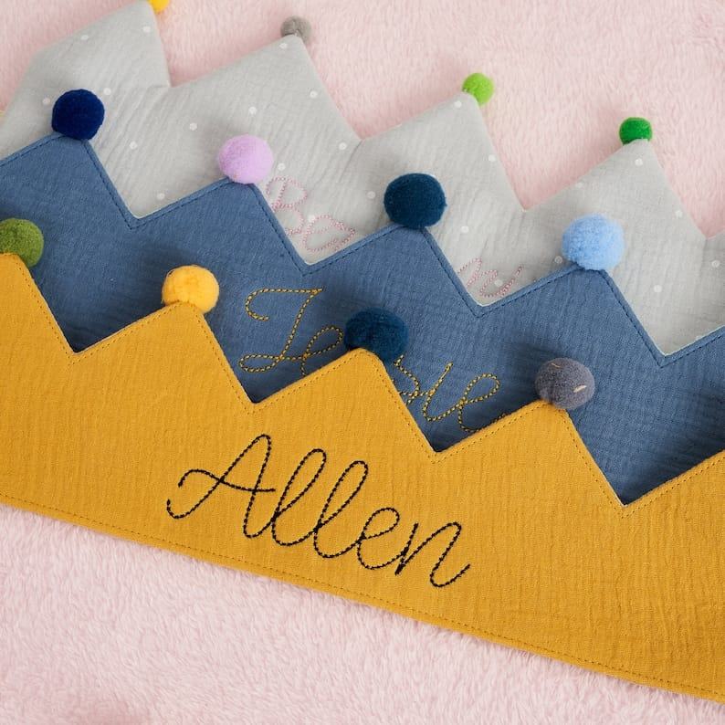 Personalized Birthday Crown – Embroidered Name Crown for Baby & Toddler – Handmade Keepsake