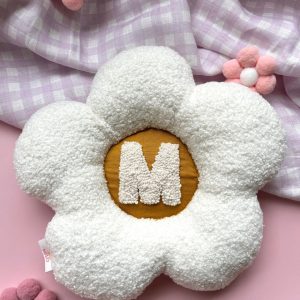 Personalized Boucle Daisy Initial Cushion Fluffy Nursery Decor for Kids