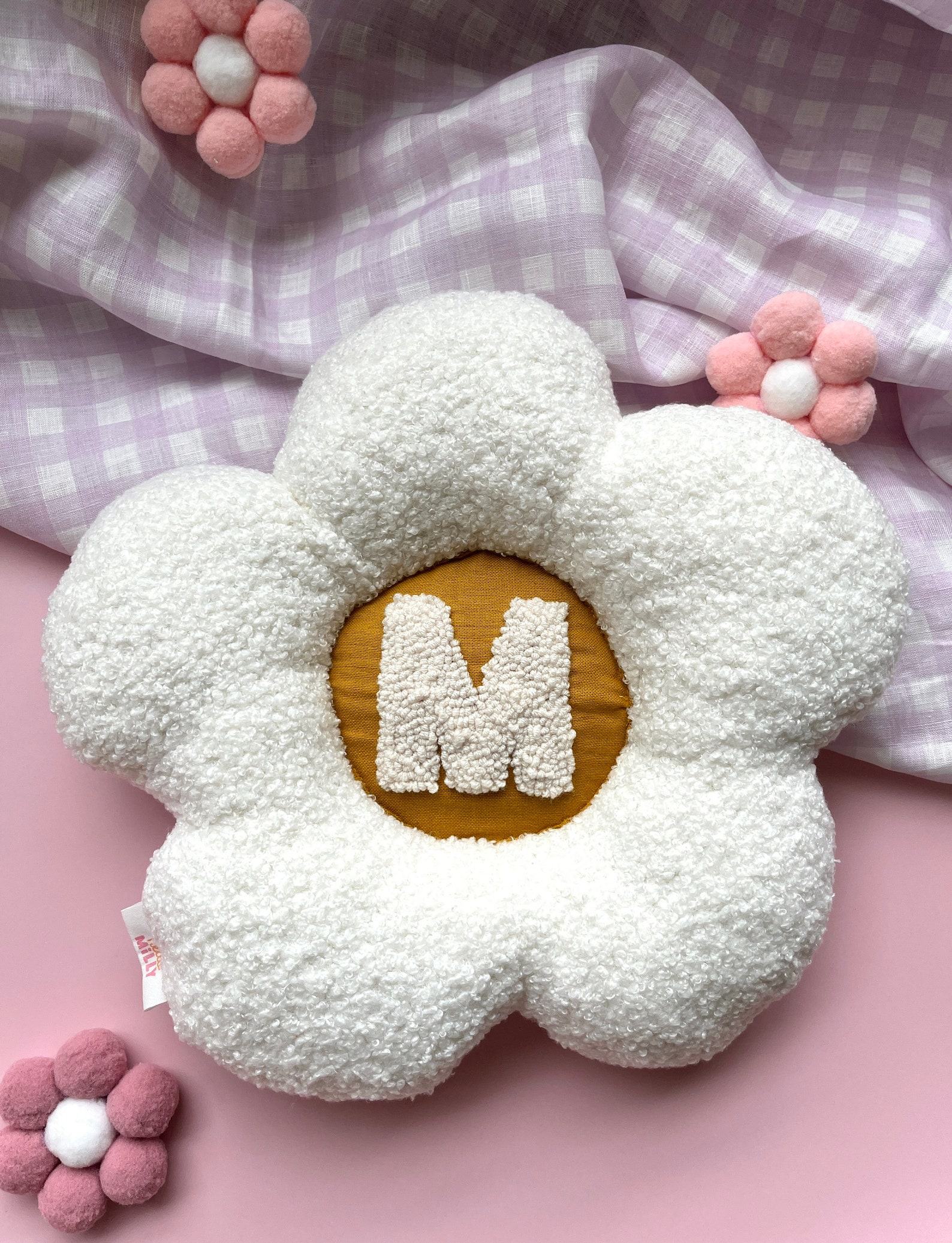 Personalized Boucle Daisy Initial Cushion Fluffy Nursery Decor for Kids - Image 3