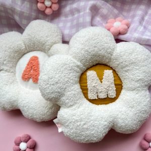 Personalized Boucle Daisy Initial Cushion Fluffy Nursery Decor for Kids