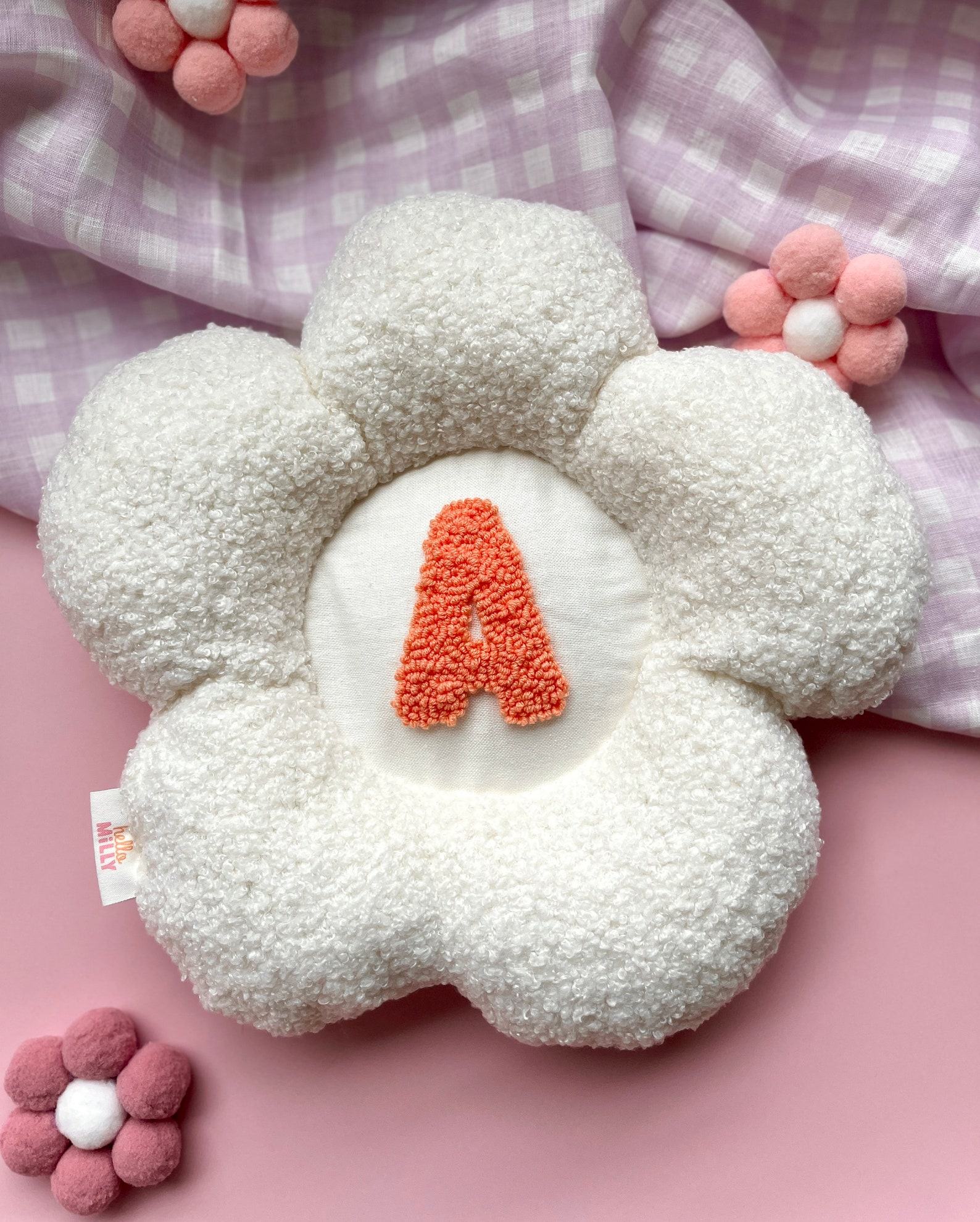 Personalized Boucle Daisy Initial Cushion Fluffy Nursery Decor for Kids - Image 2