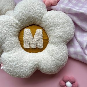 Personalized Boucle Daisy Initial Cushion Fluffy Nursery Decor for Kids