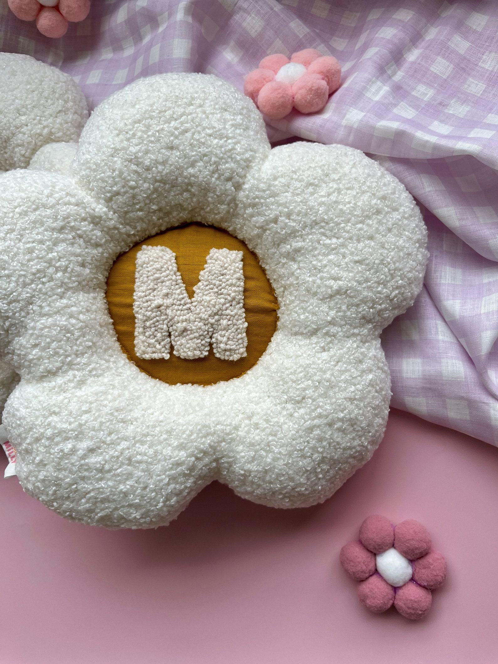 Personalized Boucle Daisy Initial Cushion Fluffy Nursery Decor for Kids - Image 5