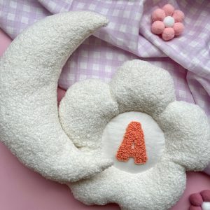 Personalized Boucle Daisy Initial Cushion Fluffy Nursery Decor for Kids