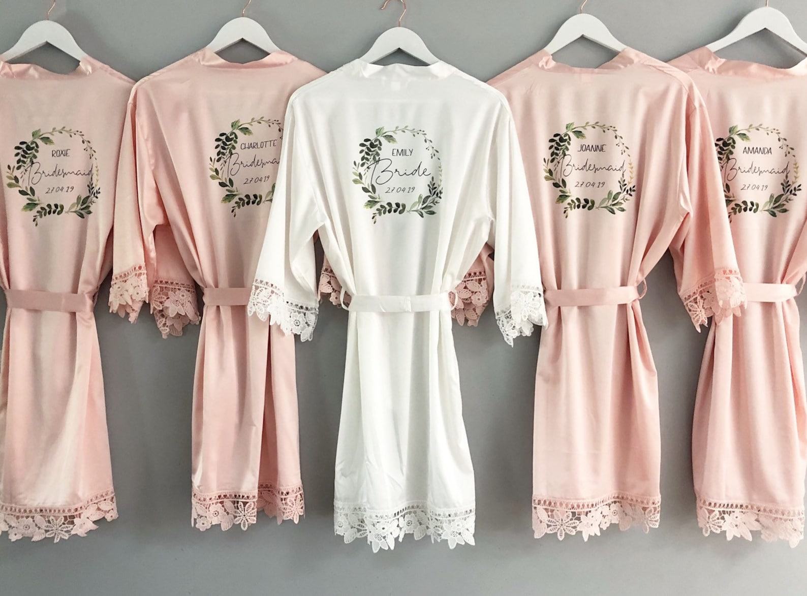 Personalized Bridal Robe Embroidered Floral Wreath, Satin Elegance for Your Special Day - Image 6
