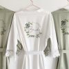 Personalized Bridal Robe Embroidered Floral Wreath, Satin Elegance for Your Special Day