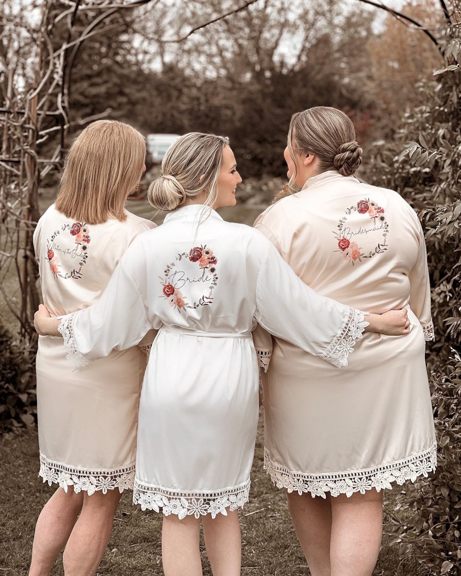 Personalized Bridal Robe Embroidered Floral Wreath, Satin Elegance for Your Special Day - Image 3
