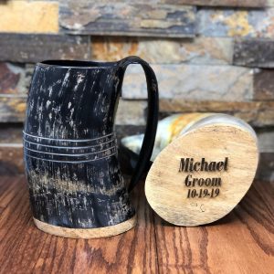 Personalized Buffalo Horn Beer Tankard Unique Engraved Items for Men, Groomsmen, and Friends