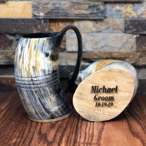 Personalized Buffalo Horn Beer Tankard Unique Engraved Items for Men, Groomsmen, and Friends