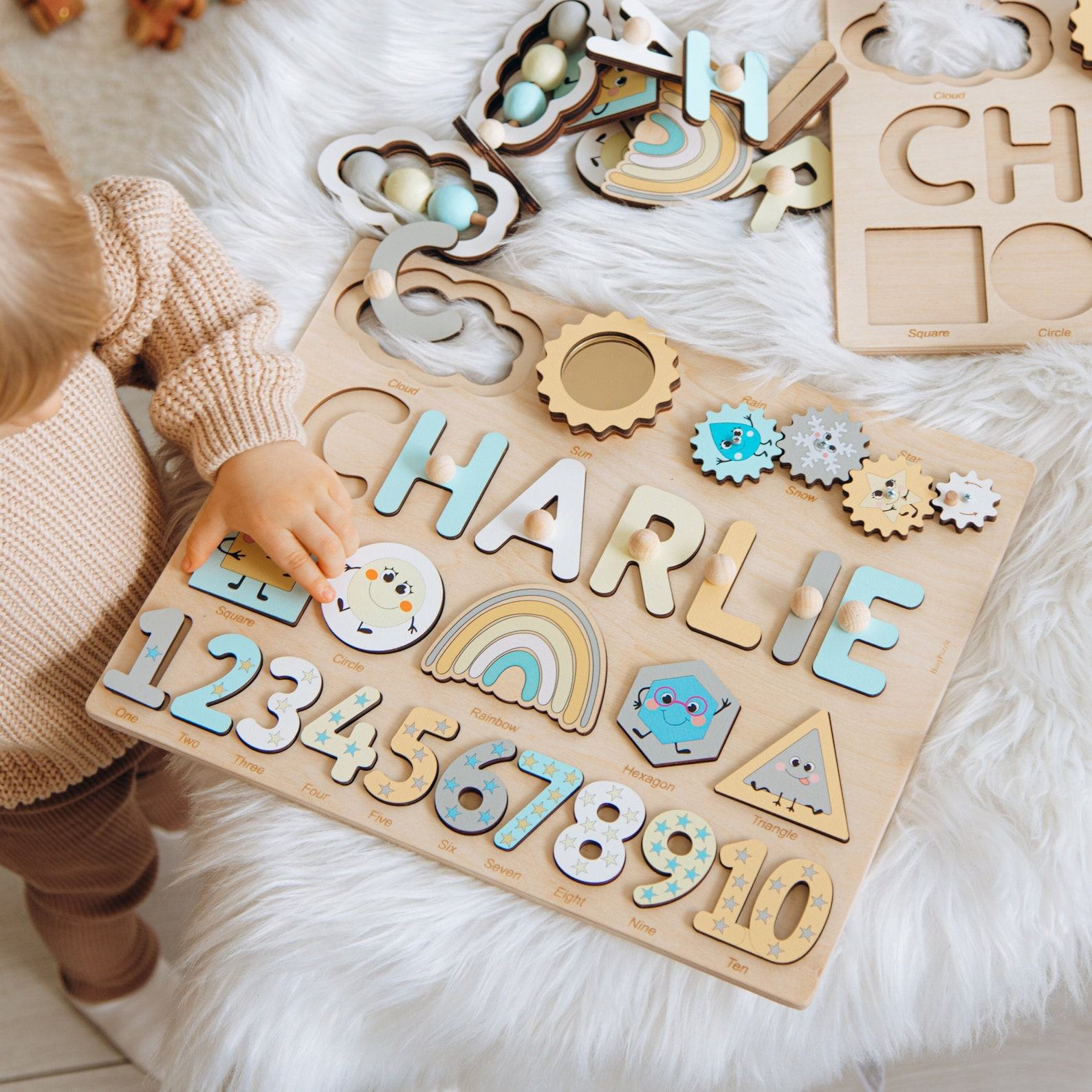 Personalized Busy Board  Custom Name Puzzle – Montessori Sensory Toy for Toddlers Birthday Present