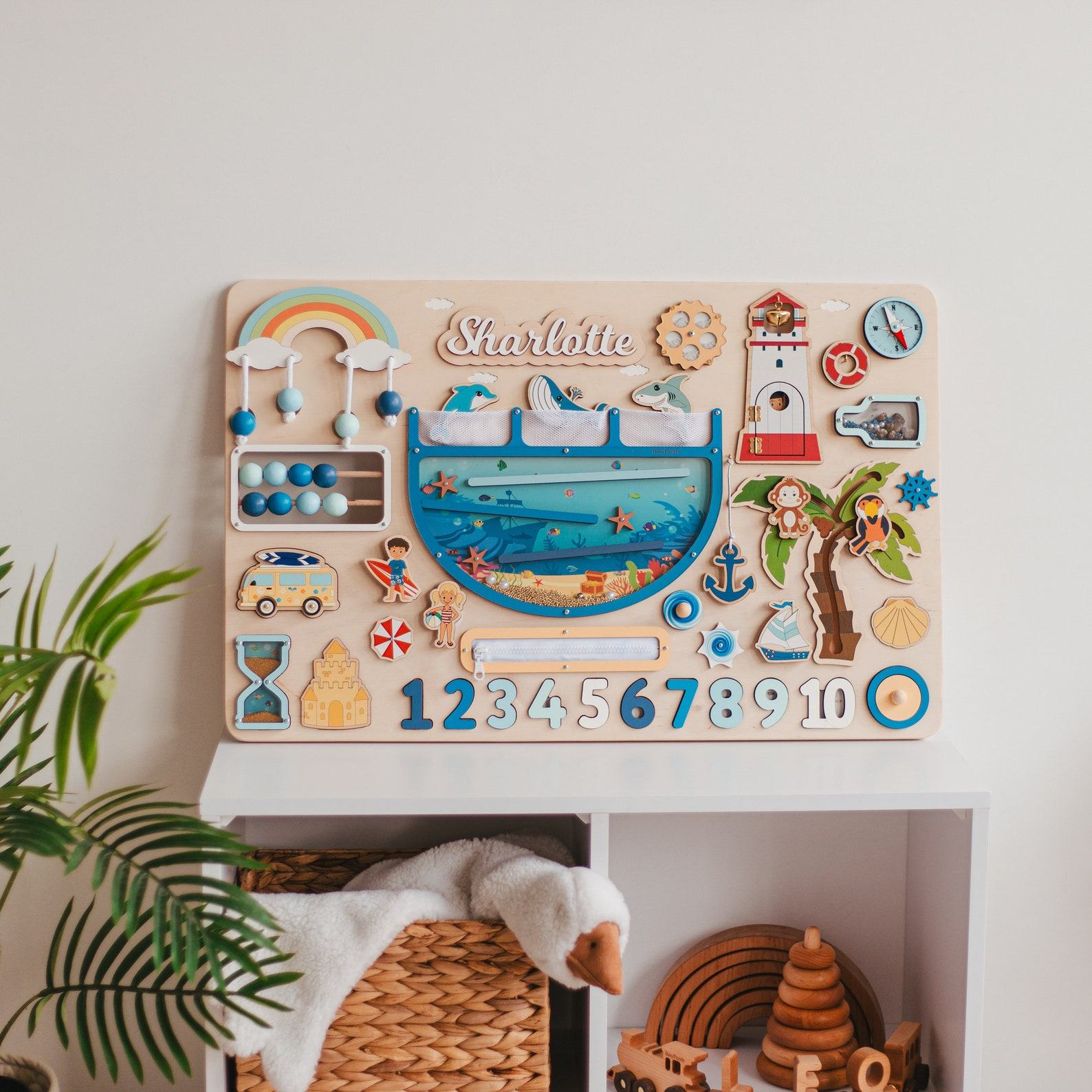 Personalized Busy Board  Montessori Sensory Toy for Toddler 1st Birthday – Custom Name Activity Puzzle Present