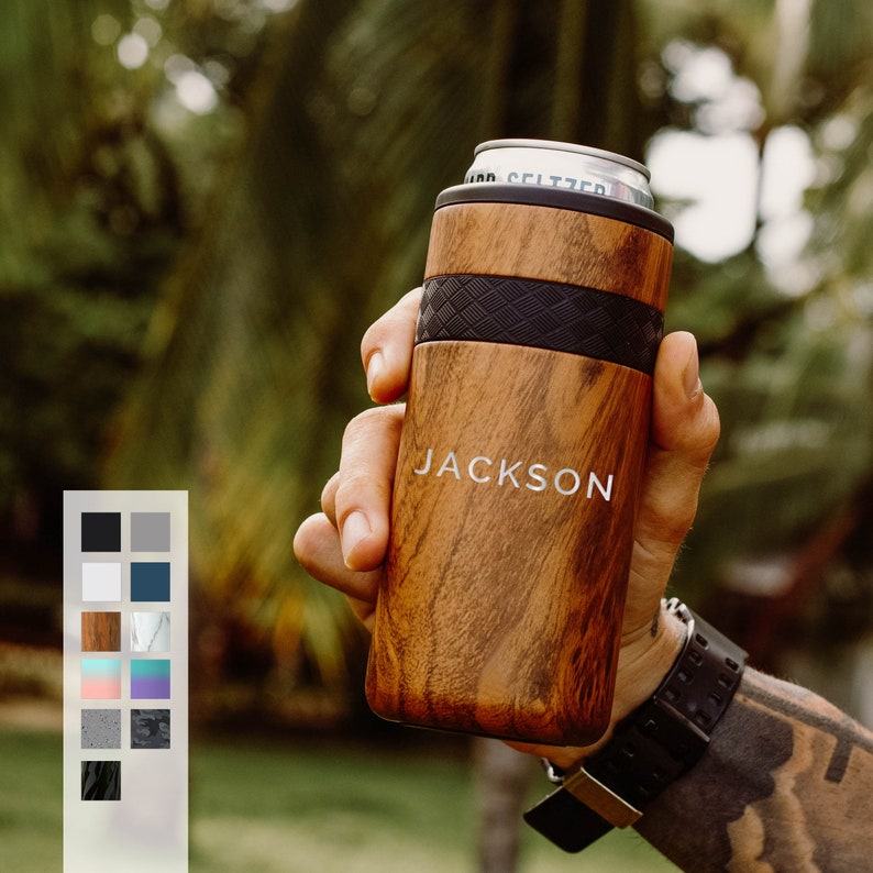 Personalized Can Cooler The Interesting  Bridal Item | Engraved 12oz Elemental Slim Can Cooler | Insulated Beverage Holder, Seltzer Can Cooler