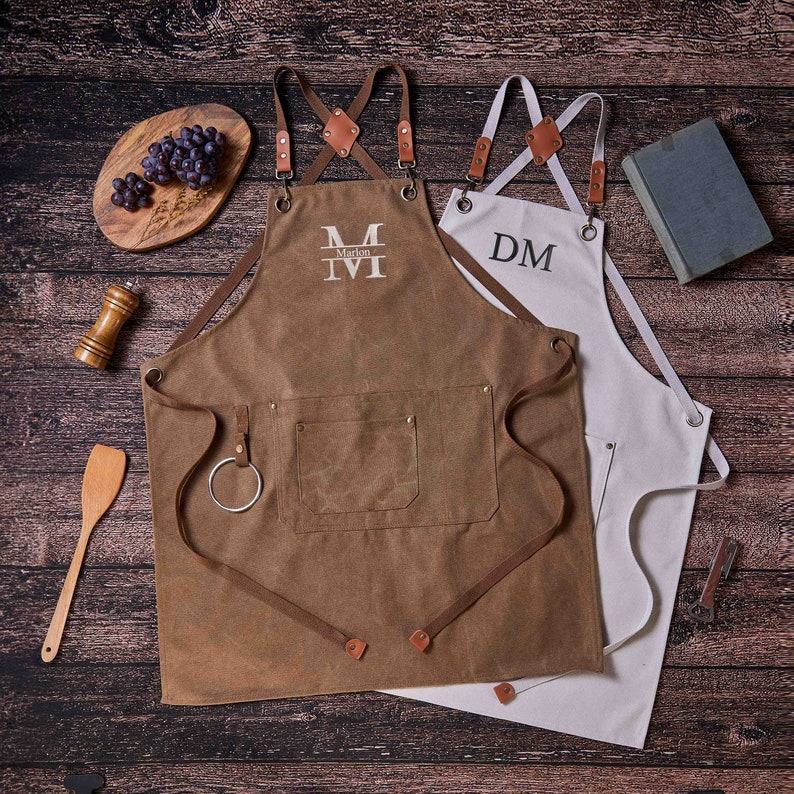 Personalized Canvas Apron Embroidered Custom Item for Kitchen, Workshop, Barbeque, or Bartending