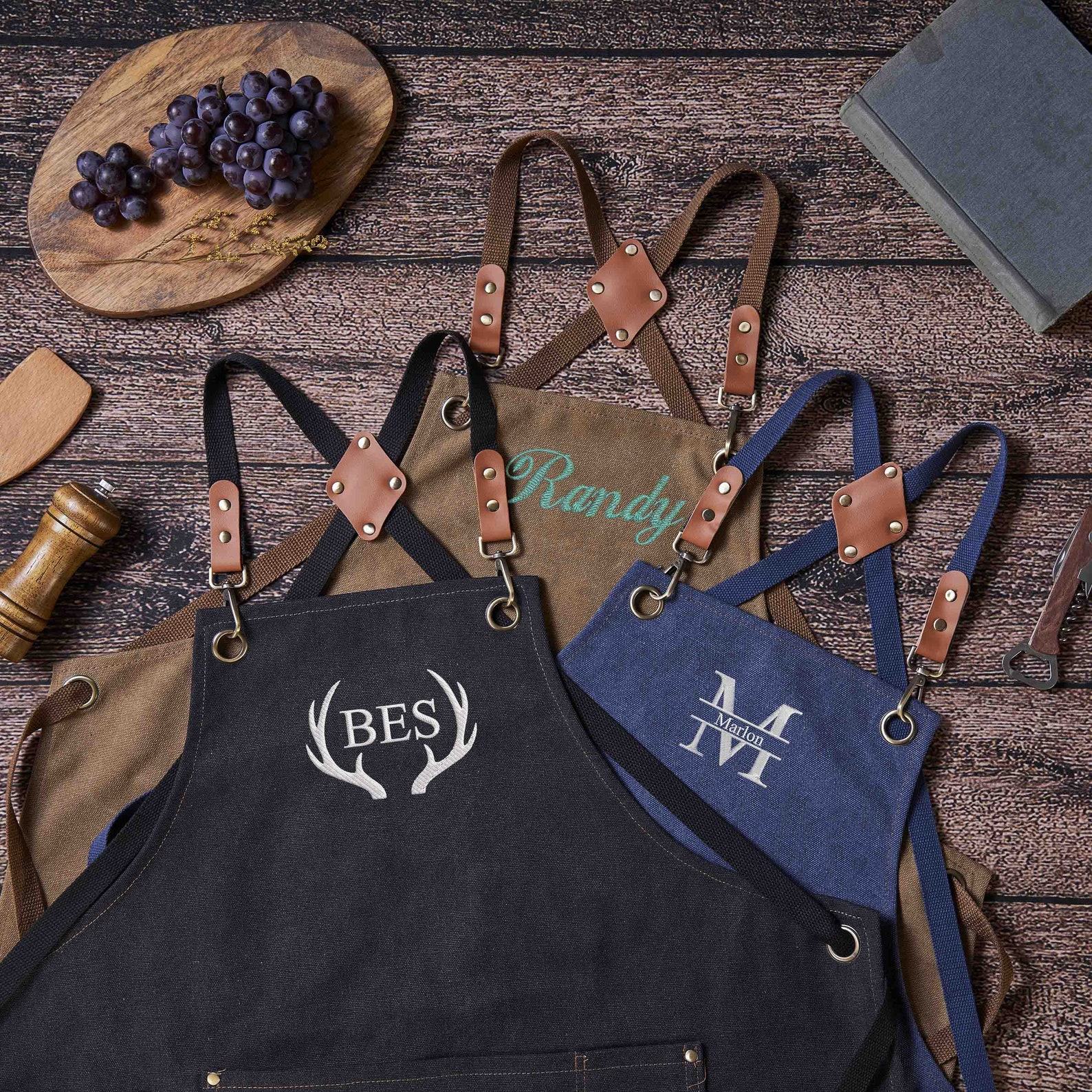 Personalized Canvas Apron Embroidered Custom Item for Kitchen, Workshop, Barbeque, or Bartending