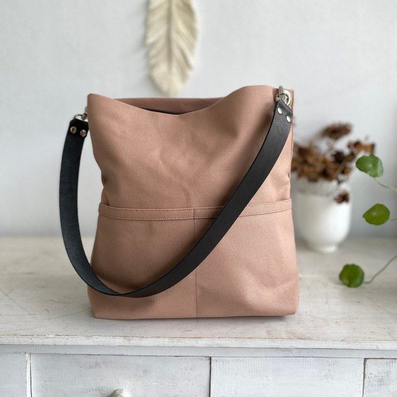 Personalized Canvas Tote Bag with Leather Strap A Timeless Item for Her