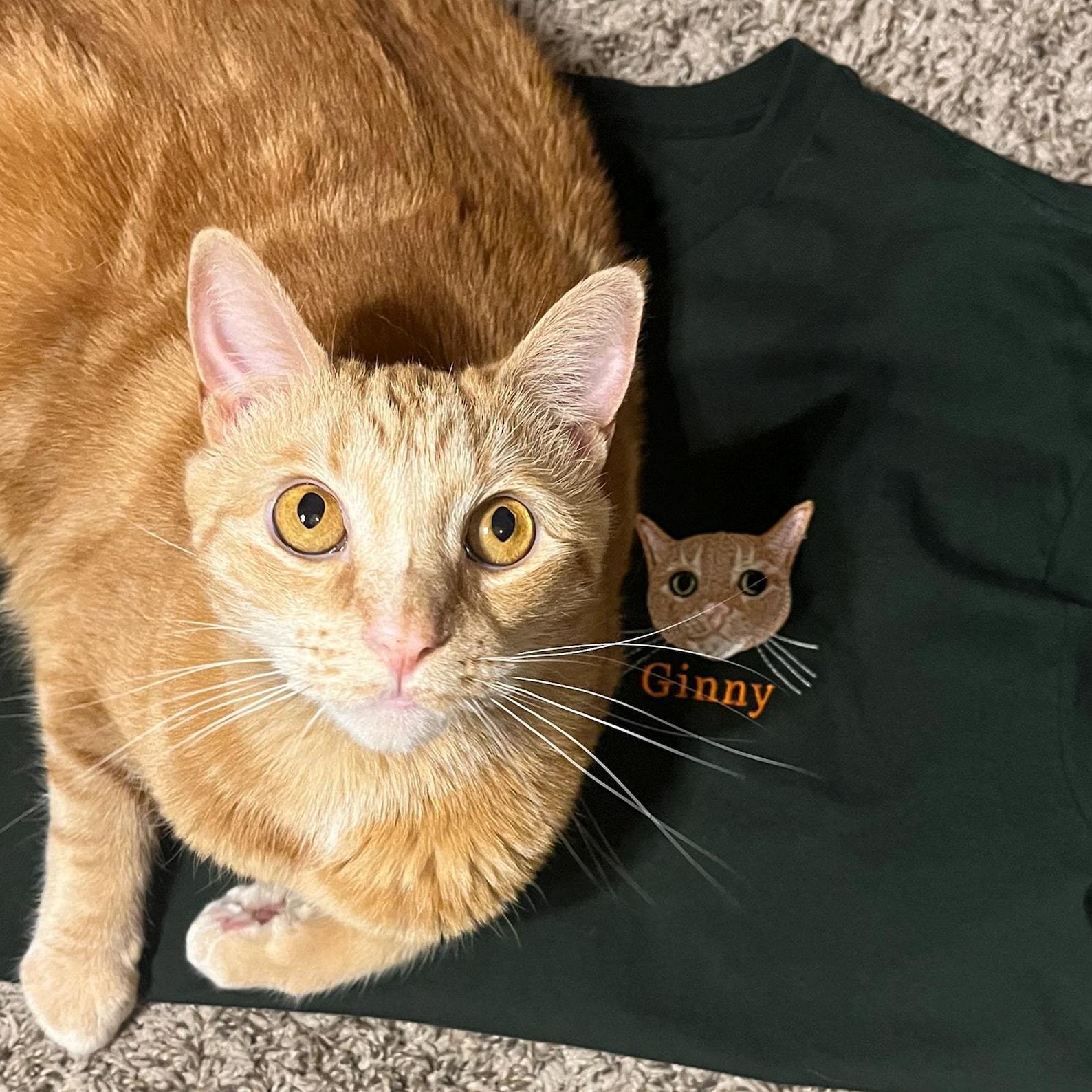 Personalized Cat Sweatshirt Embroidered Cat Face with Name, Custom Photo Hoodie for Cat Lovers