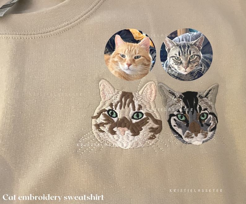Personalized Cat Sweatshirt Embroidered Cat Face with Name, Custom Photo Hoodie for Cat Lovers