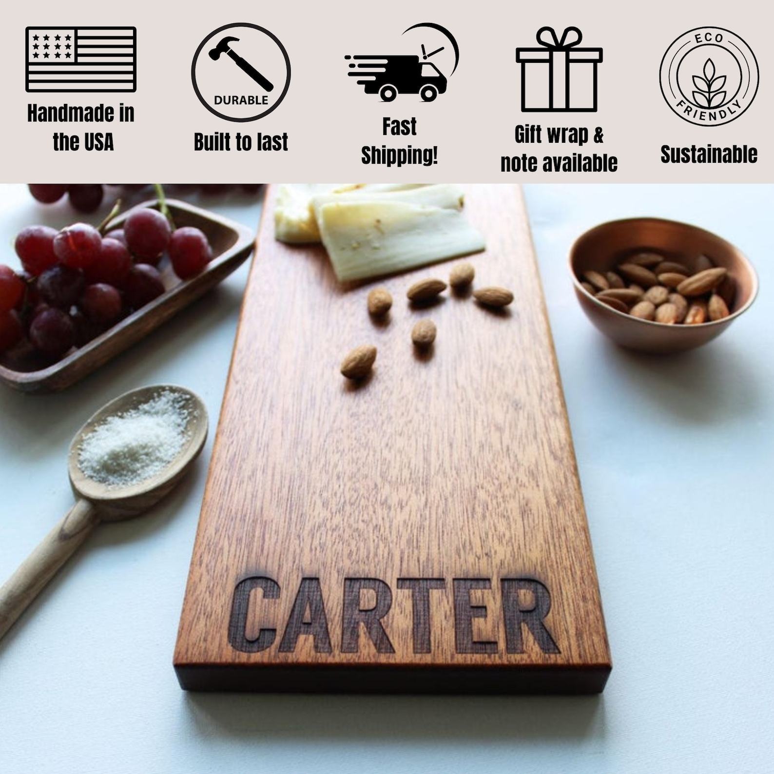 Personalized Cheese Board Custom Engraved Charcuterie Board, Unique Handmade Serving Tray with Last Name for Wedding Items