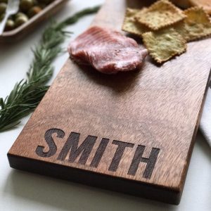 Personalized Cheese Board Custom Engraved Charcuterie Board, Unique Handmade Serving Tray with Last Name for Wedding Items