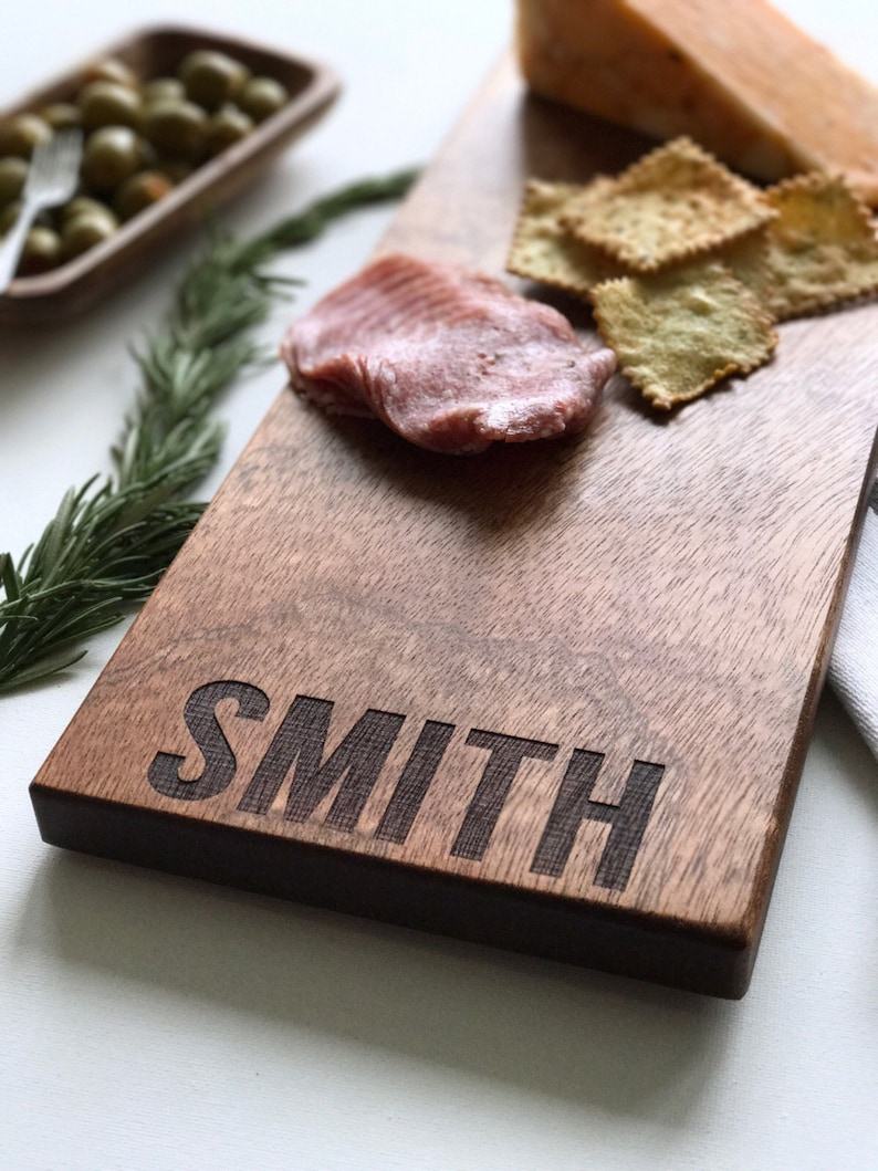 Personalized Cheese Board Custom Engraved Charcuterie Board, Unique Handmade Serving Tray with Last Name for Wedding Items