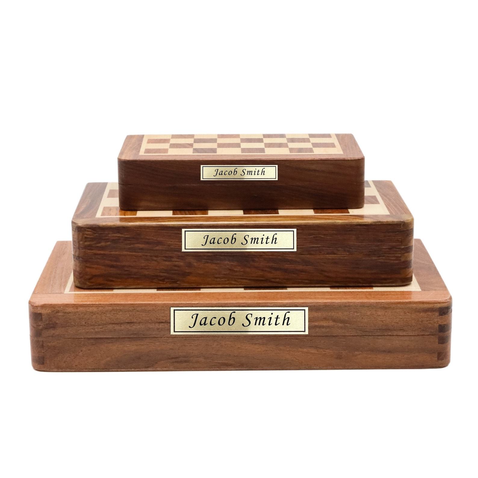 Personalized Chess Set Foldable Magnetic Board, Custom Brass Plate, Handmade Item