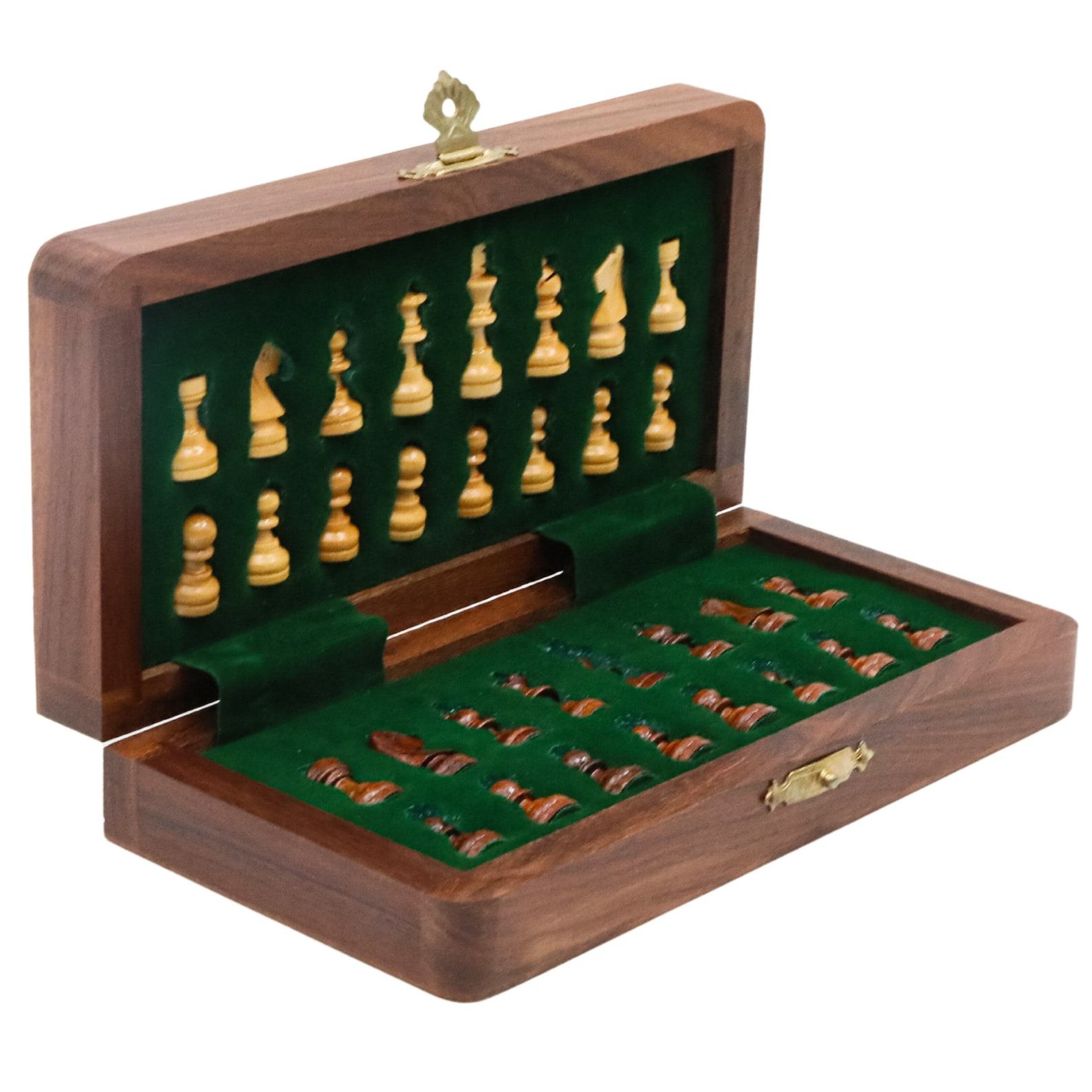 Personalized Chess Set Foldable Magnetic Board, Custom Brass Plate, Handmade Item