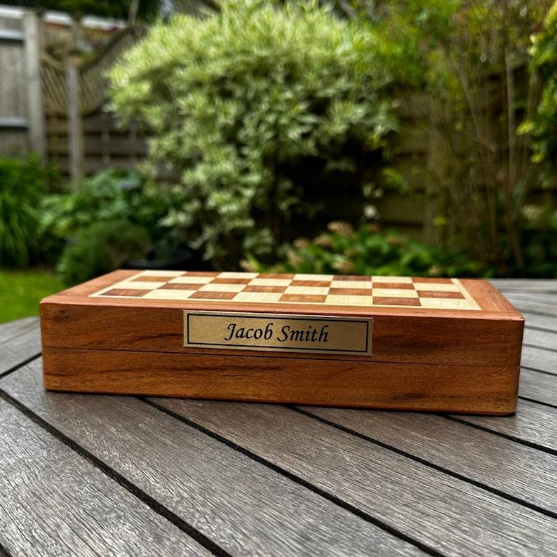 Personalized Chess Set Foldable Magnetic Board, Custom Brass Plate, Handmade Item