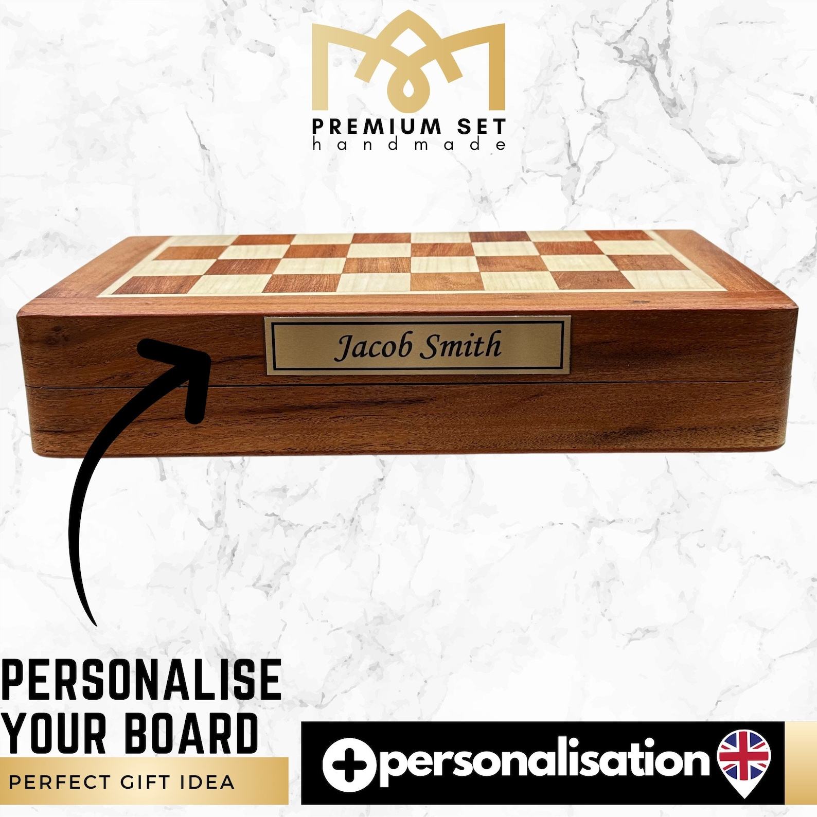 Personalized Chess Set Foldable Magnetic Board, Custom Brass Plate, Handmade Item