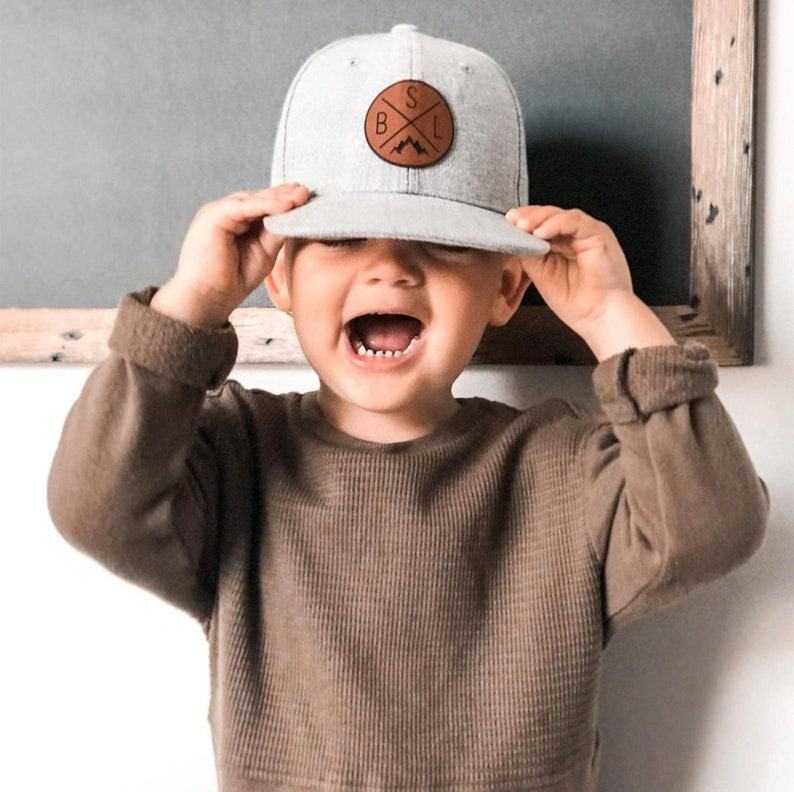 Personalized Circle Initials Snapback Hat Custom Embroidered Vegan Leather Patch for Kids, Toddlers, and Adults