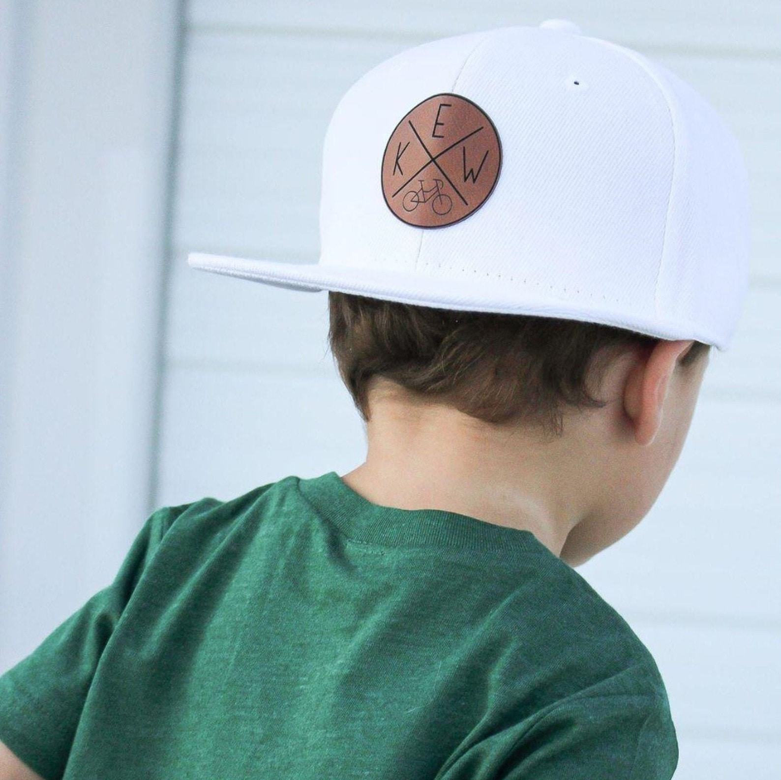 Personalized Circle Initials Snapback Hat Custom Embroidered Vegan Leather Patch for Kids, Toddlers, and Adults