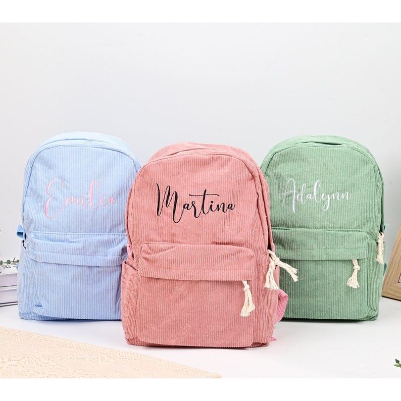 Personalized Corduroy Backpack for Kids – Embroidered School Bag, Custom Back to School Present