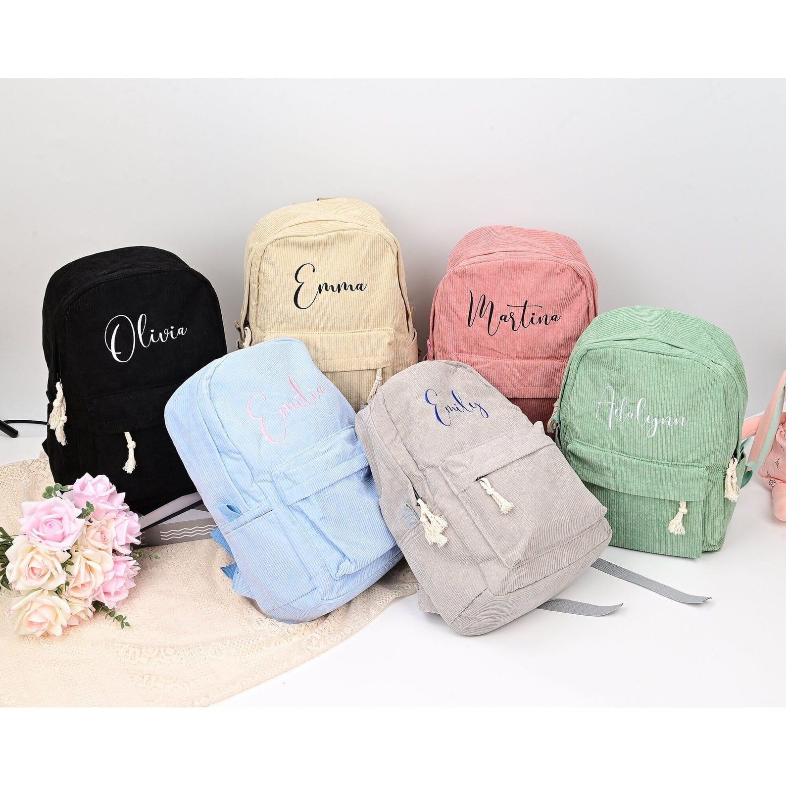 Personalized Corduroy Backpack for Kids – Embroidered School Bag, Custom Back to School Present